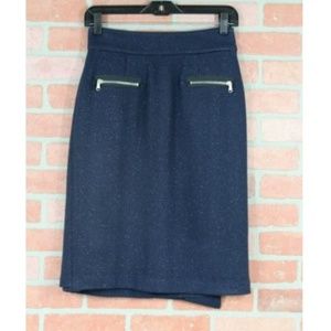 Daniela Corte Navy Sparkle Tweed Pencil Skirt